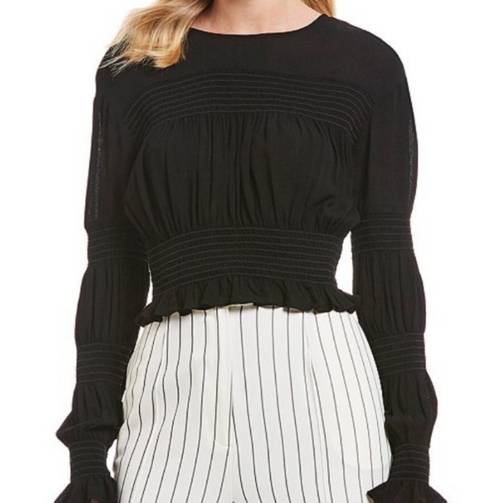 Black Smocked Blouse Long Sleeve Blouse | Size Medium